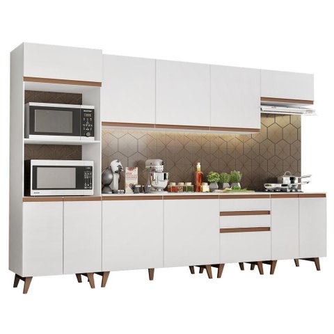 Armário de Cozinha Completa 320cm Branco Reims Madesa 02