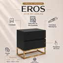 Ver imagem 2 de Mesa de Cabeceira Eros Preta 60cm com 2 Gavetas Pés de Metal Dourado Estilo Industrial