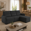 Ver imagem 1 de Sofá Fixo com Puff 3 Lugares Veludo Soft 230cm Conforto Plus Sofisticato - Preto