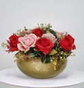 Ver imagem 1 de Arranjo Centro de Mesa Misto Rosas Flores Vermelhas e Vaso