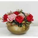 Ver imagem 3 de Arranjo Centro de Mesa Misto Rosas Flores Vermelhas e Vaso