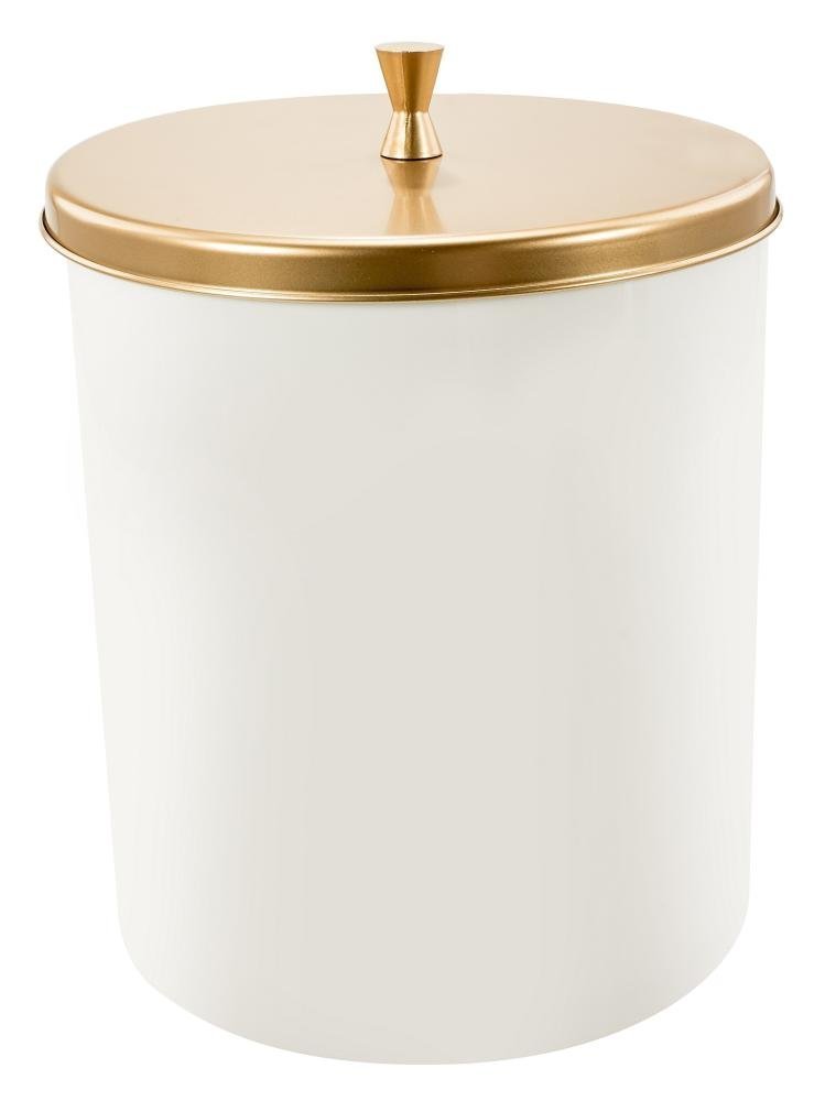 Lixeira Cesto de Lixo 5 Litros para Banheiro Cozinha Piso Bancada Branca com Tampa Aço Inox Dourado