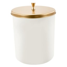 Lixeira Cesto de Lixo 5 Litros para Banheiro Cozinha Piso Bancada Branca com Tampa Aço Inox Dourado - 1