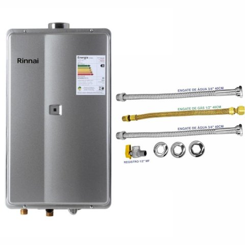 Aquecedor Rinnai 35,5 Litros 2802 Fec Glp Prata + Kit Ligação de 40cm