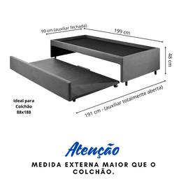 Bicama Box para Dois Colchões Solteiro 88x188 Suede - 3 Bicama Box para Dois Colchões Solteiro 88x188 Suede - 3