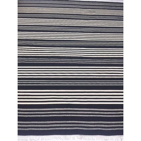 Tapete Kilim Listrado 260x307 Preto/cru