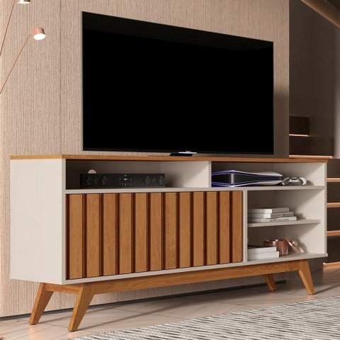 Rack para Tv até 60 Polegadas Real 2 Portas Ripado Off White/freijó - Giga Móveis