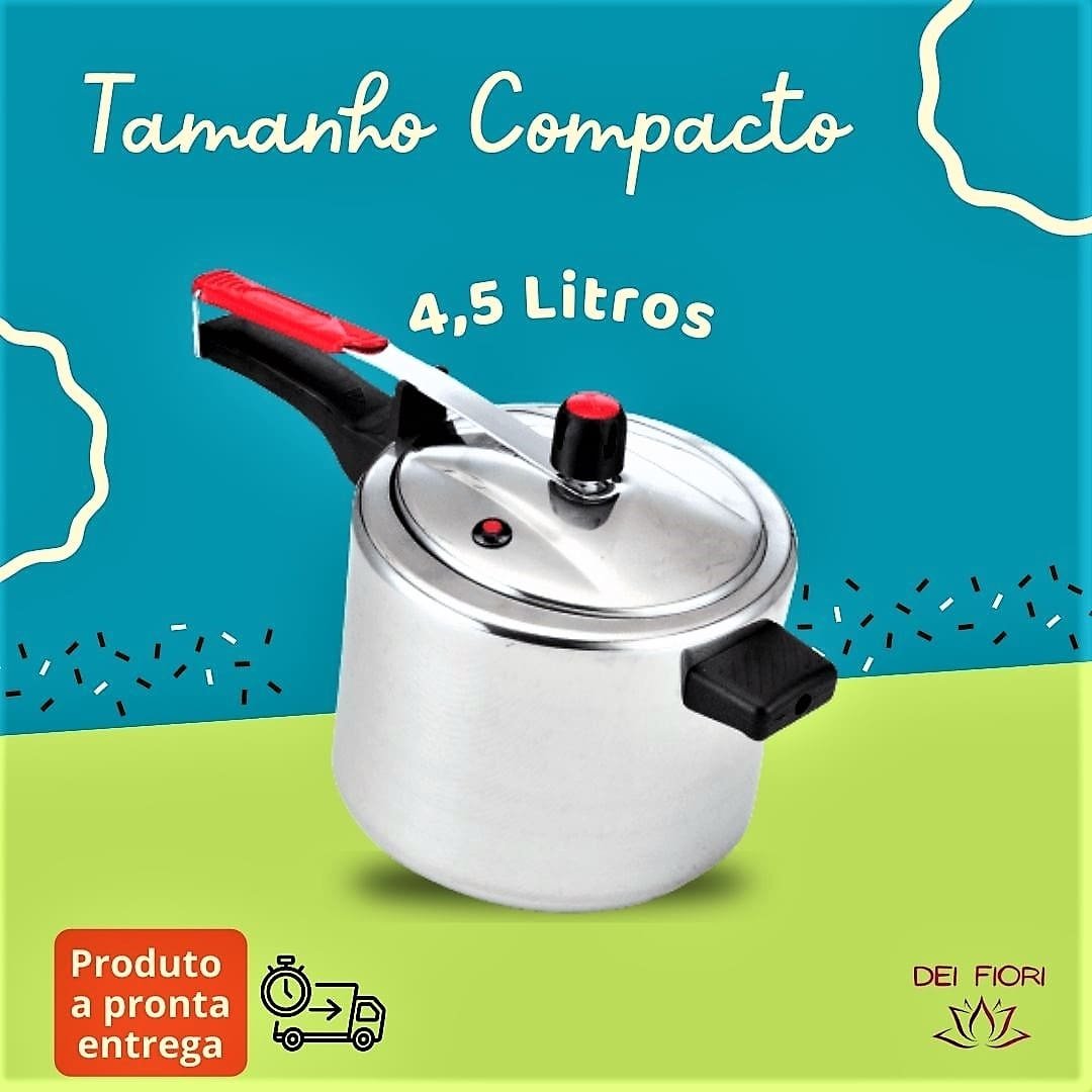 Panela Pressão Fechamento Interno 4,5 Litros Classic Polida Cabo em Baquelite Antitérmico Segura Cor - 4