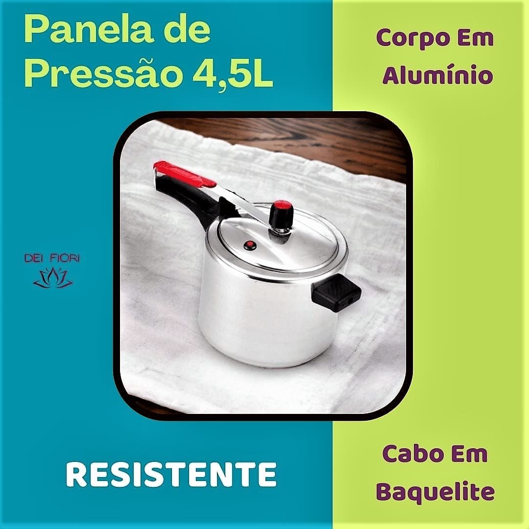 Panela Pressão Fechamento Interno 4,5 Litros Classic Polida Cabo em Baquelite Antitérmico Segura Cor - 5