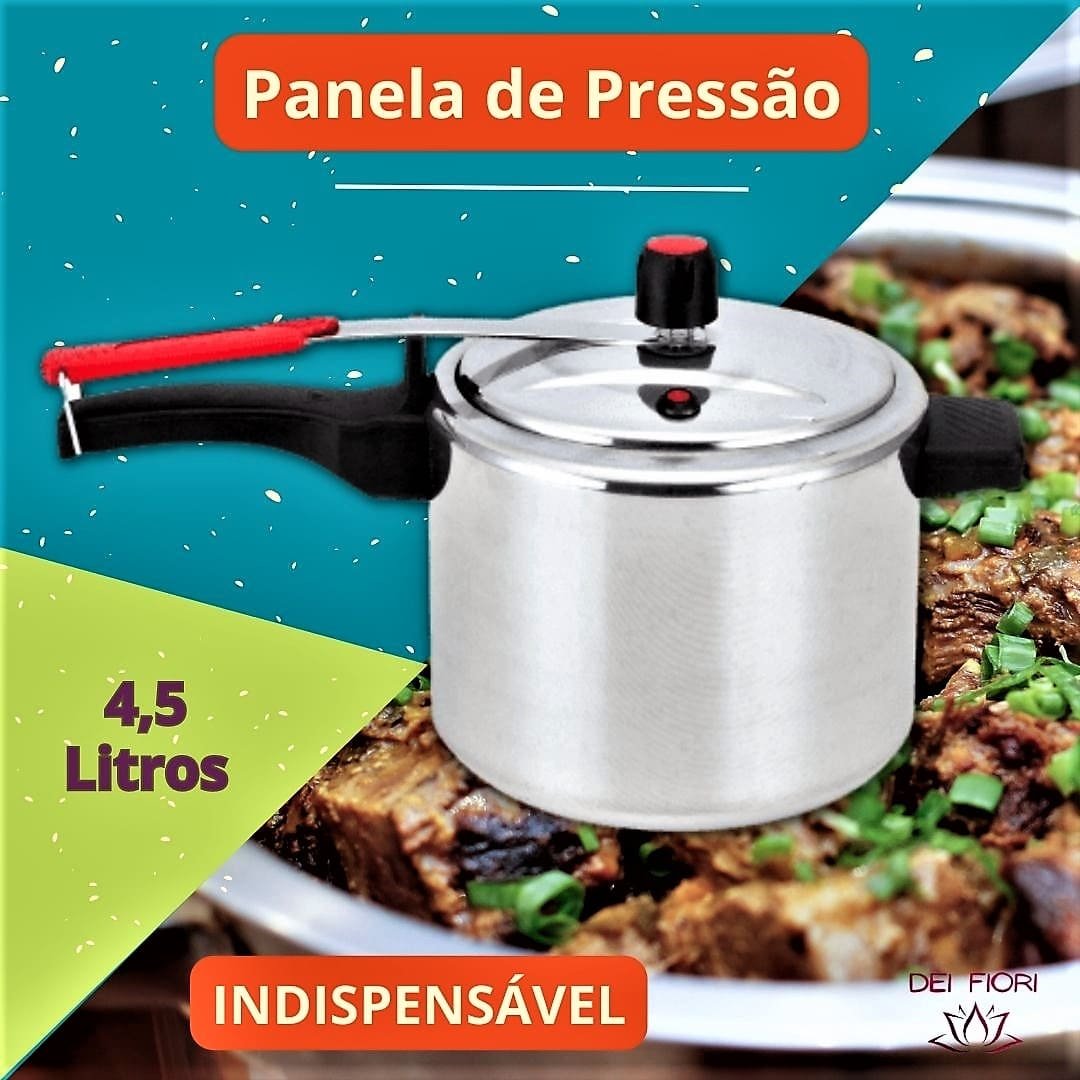 Panela Pressão Fechamento Interno 4,5 Litros Classic Polida Cabo em Baquelite Antitérmico Segura Cor - 6