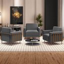 Ver imagem 2 de Poltrona Decorativa para Sala de Estar 79cm Pés Aço Delarma M22 Linho Cinza Escuro - Mpozenato