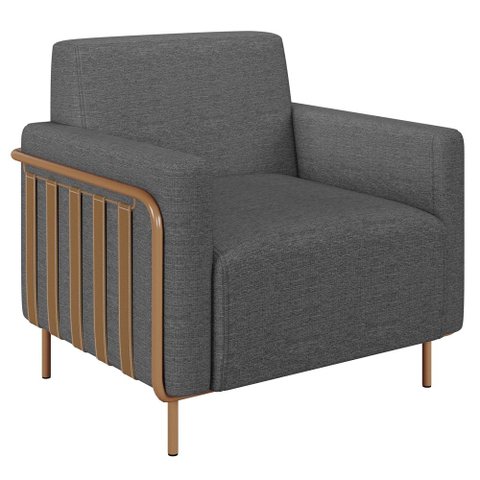 Poltrona Decorativa para Sala de Estar 79cm Pés Aço Delarma M22 Linho Cinza Escuro - Mpozenato
