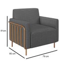 Ver imagem 4 de Poltrona Decorativa para Sala de Estar 79cm Pés Aço Delarma M22 Linho Cinza Escuro - Mpozenato