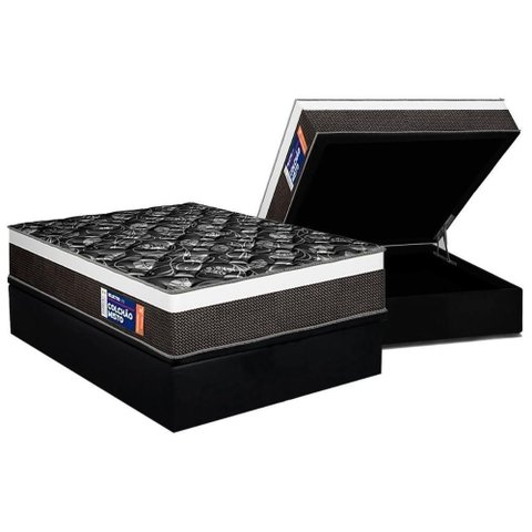 Cama Box Baú Casal: Colchão Ortopédico Plumatex D33 Selectus + Base Crc Suede Black (138x188)