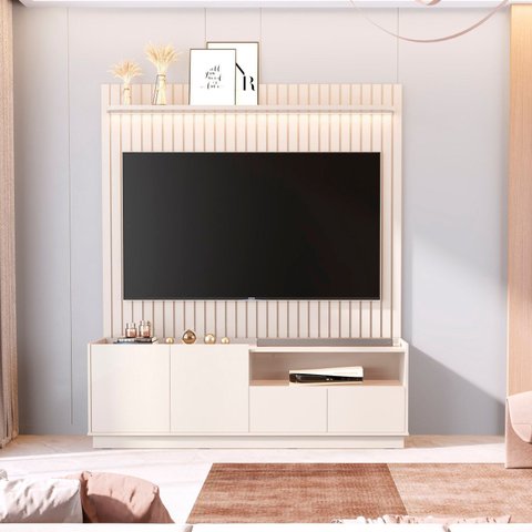 Rack com Painel para TV até 75 Polegadas Ripado 100% MDF 219CMX187CM Vitoria Regia Yescasa Off White