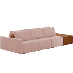 Sofá Ilha Modular para Sala 312cm com Puff Dublin K01 Veludo Rosê Sintético Caramelo - Lyam Decor - 1