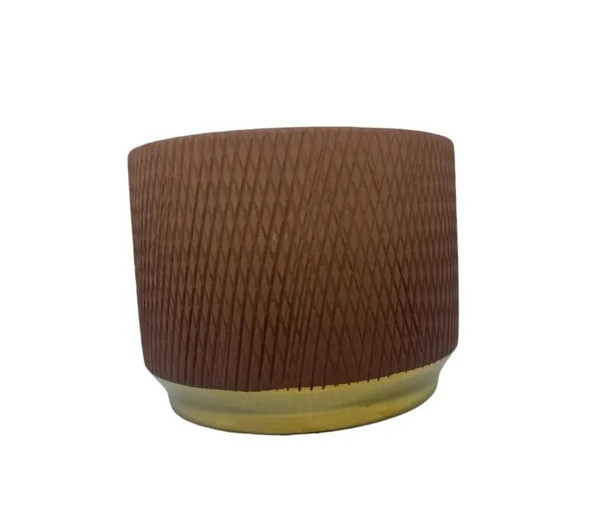 Vaso Decorativo Redondo Cachepot Marron Borda Dourada Luxo Espressione Cachepot Decorativo Redondo,  - 6