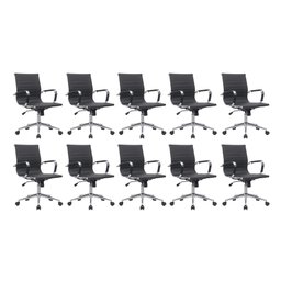 Kit 10 Cadeiras de Escritório Diretor Eames em Couro - Preta - 1