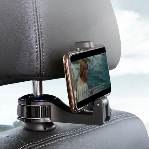 Suporte Veicular para Celular com Gancho para Encosto de Cabeça, Preto