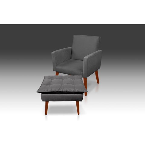 Kit Poltrona Nina com Puff Opala Suede Cinza Escuro - Pandora Decor - Casa da Poltrona