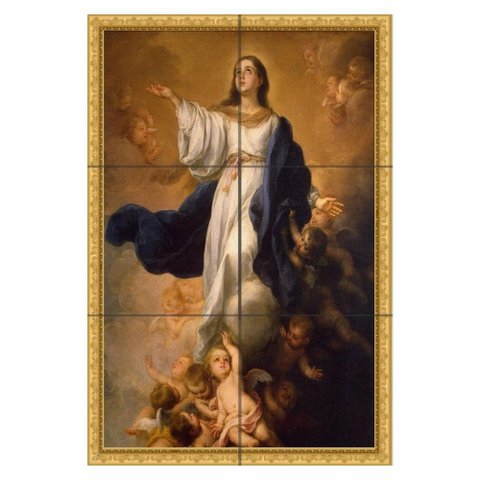 Quadro Assunção de Nossa Senhora com Anjos 60x40 em Azulejos