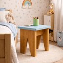 Ver imagem 1 de Banquinho Madeira Mdf Infantil Banqueta Baixo Azul Moderno Banco Compacto Resistente Decoracao