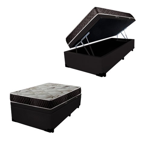 Cama Box Baú Solteiro Colchão Alana Espuma D20 Acolchões + Box Sintético 51x88x188 Cor:Preto
