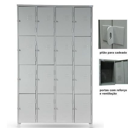 Armário Roupeiro De Aço Vestiário Academia 16 Portas Locker Cinza - 12