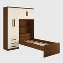 Ver imagem 2 de Guarda-Roupa Solteiro com Cama Integrada 4 Portas 3 Gavetas Cancun Yescasa Amadeirado/Offwhite