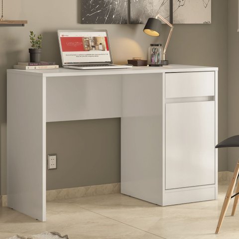 Escrivaninha Mesa Escritório Office Morada 1 Gaveta 1 Porta 109cm Branca
