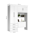 Ver imagem 3 de Guarda-Roupa Solteiro com Cabeceira e Baú 4 Portas 3 Gavetas Cancun Branco