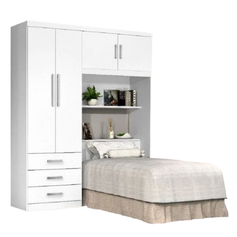 Guarda-Roupa Solteiro com Cabeceira e Baú 4 Portas 3 Gavetas Cancun Yescasa