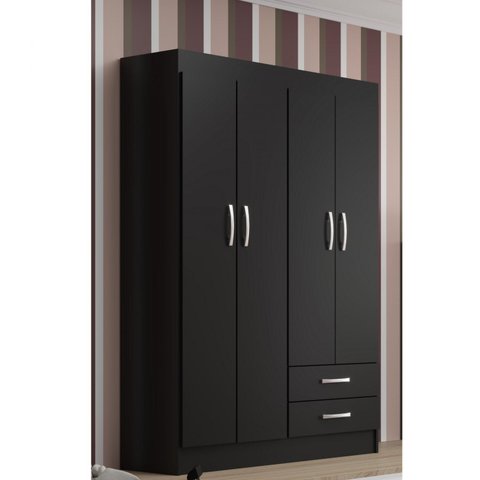 Guarda-Roupa Solteiro 4 Portas 2 Gavetas Atalaia Black Preto