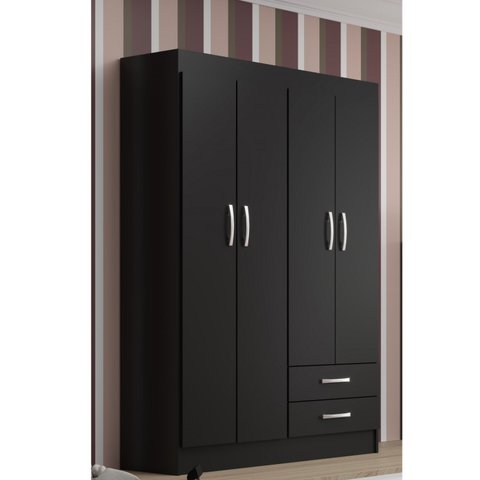 Guarda-Roupa Solteiro 4 Portas 2 Gavetas Atalaia Black