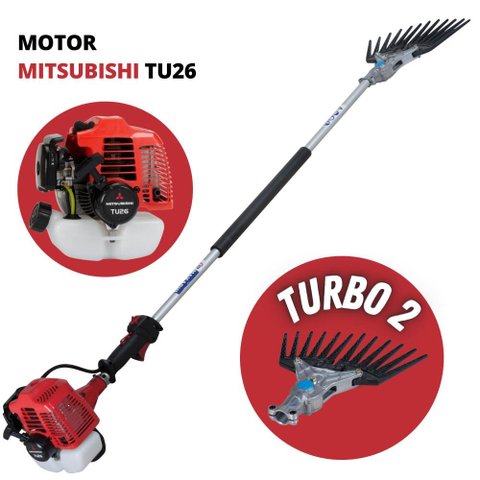 Derriçadeira de Café com Motor Mitsubishi TU26 Haste Longa e Mãozinha Garra Simples Turbo 2