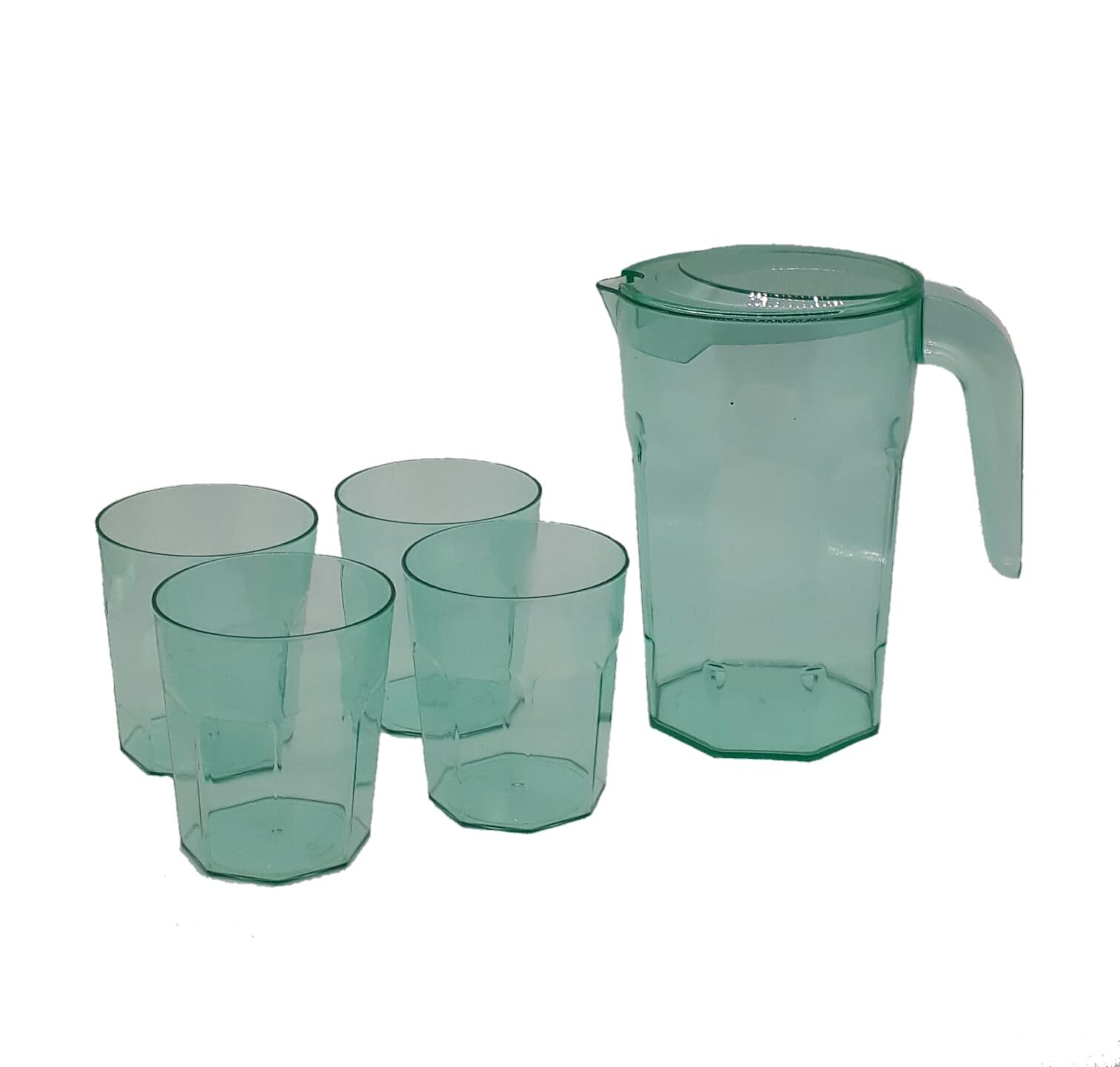 Kit Suco 1 Jarra de 1,5 litros com 4 Copos de 400 ml Cozinha Dehaus Verde Água Cristal Dhause