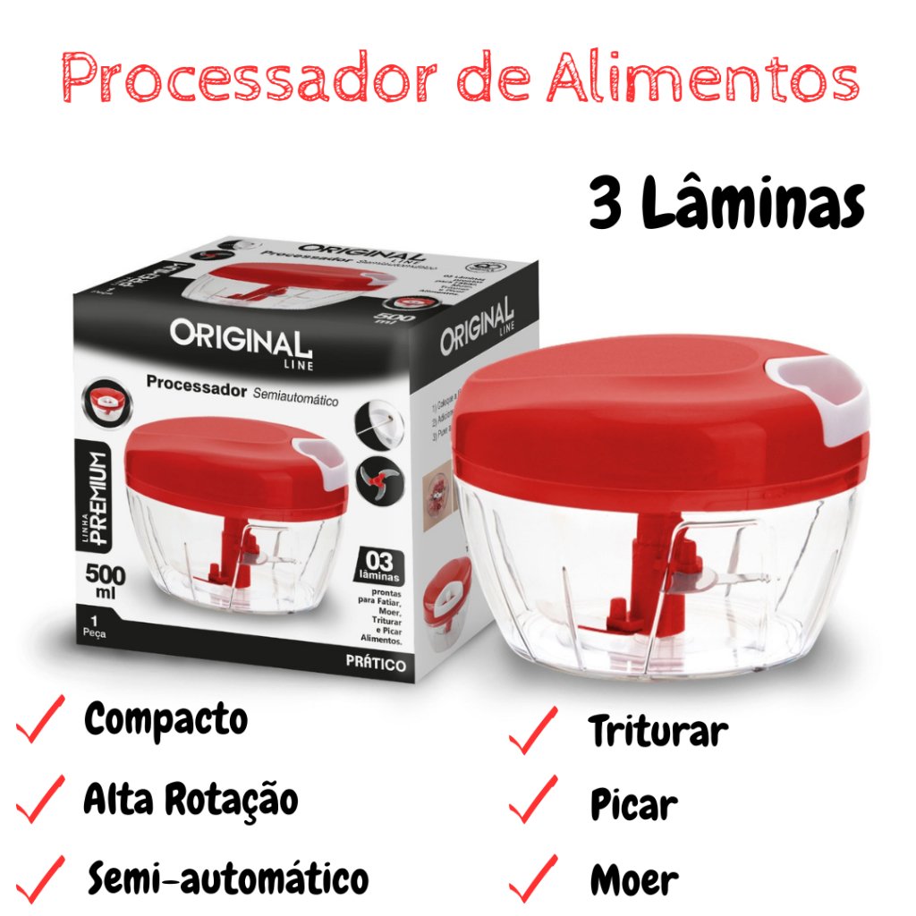 Processador de Alimentos Manual de 500 Ml Semiautomatico 3 Laminas Fatiar,triturar,moer,deversos Ali - 4