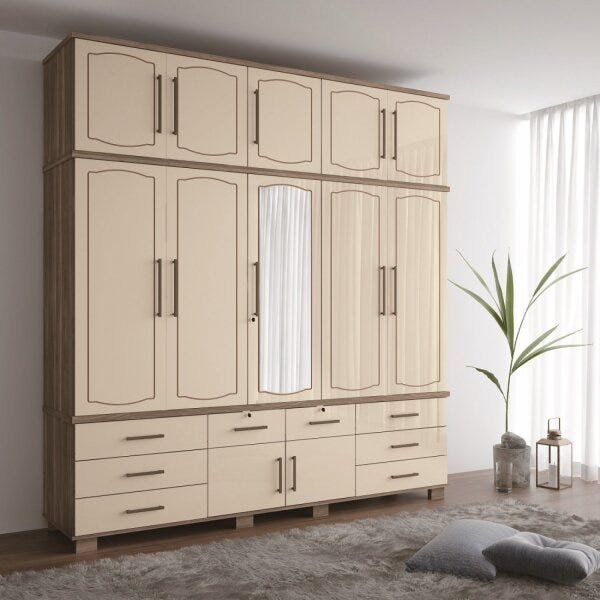Guarda-Roupa Casal 229cm 12 Portas 8 Gavetas com Espelho Londres