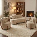 Ver imagem 1 de Conjunto 2 Poltronas + Sofá Curvo Orgânico Boucle Bege - Montanaris Decor