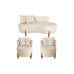 Conjunto 2 Poltronas + Sofá Curvo Orgânico Boucle Bege - Montanaris Decor - 1