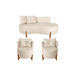 Conjunto 2 Poltronas + Sofá Curvo Orgânico Boucle Bege - Montanaris Decor