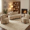 Ver imagem 2 de Conjunto 2 Poltronas + Sofá Curvo Orgânico Boucle Bege - Montanaris Decor
