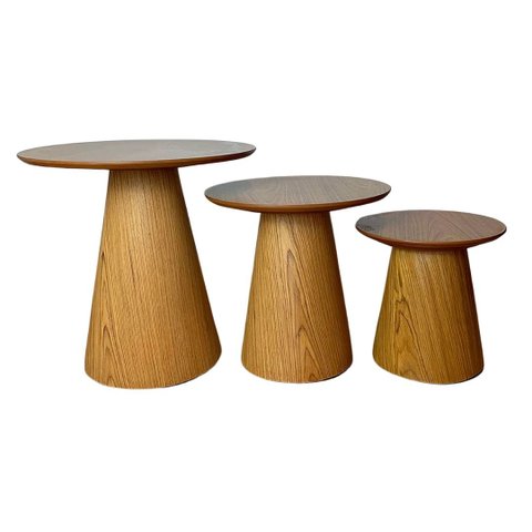 Trio de Mesas Lateral Cone Redonda Freijó Personal Decor Design Mesa Lateral Cone Redonda
