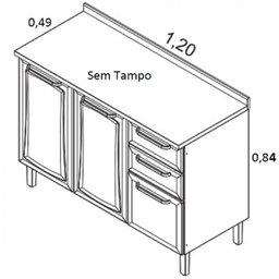 Balcão em Aço 3 Portas e 2 Gavetas 120cm para Pia sem Tampo Dobradiças Slow Motion Tarsila Itatiaia - 3