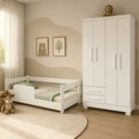 Ver imagem 3 de Conjunto Quarto Infantil Cama Montessoriana Baby Grade + Guarda-Roupa Paris 4 Portas Branco