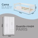 Ver imagem 2 de Conjunto Quarto Infantil Cama Montessoriana Baby Grade + Guarda-Roupa Paris 4 Portas Branco