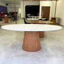 Ver imagem 2 de Mesa de Jantar Cone Oval 180x100 Cm Tampo Marmorizado Calacata Bronze - Base Freijó