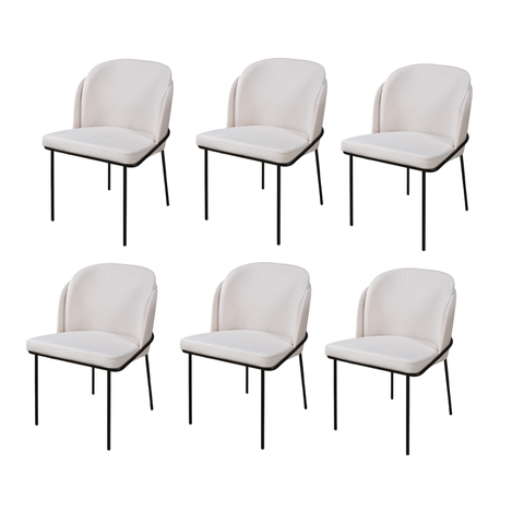 Conjunto 6 Cadeiras de Jantar Aurora no Linho Bege e Metal Preto