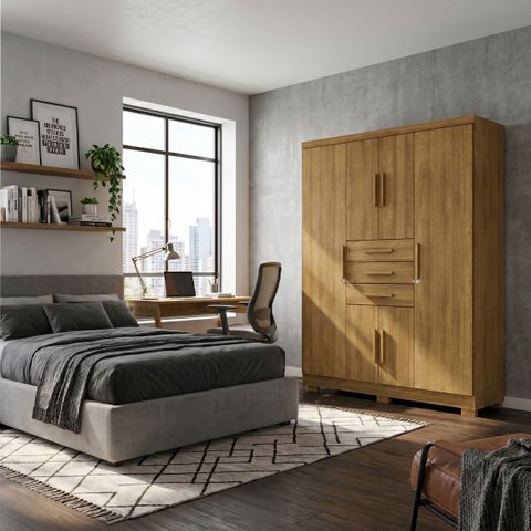 Guarda Roupa Compacto 6 Portas 3 Gavetas Roupeiro Armário Nature