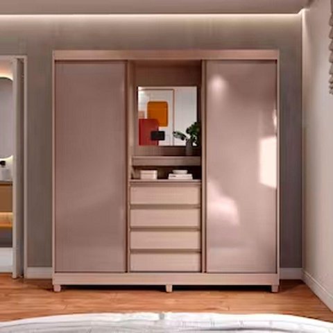 Guarda Roupa Casal Fortaleza Ii 2 Portas de Correr 4 Gavetas MDP Avelã-Cappuccino Bartira Móveis